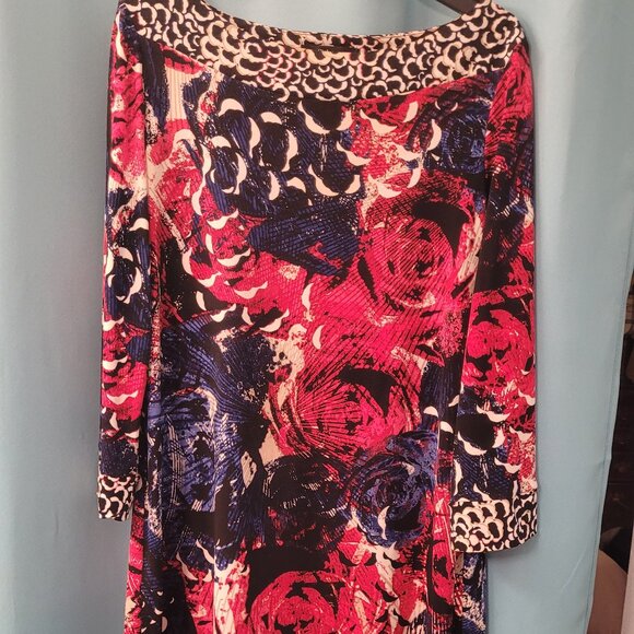 Style & Co Printed Shift Dress | Size L | Red Blue Floral Abstract - Picture 1 of 4